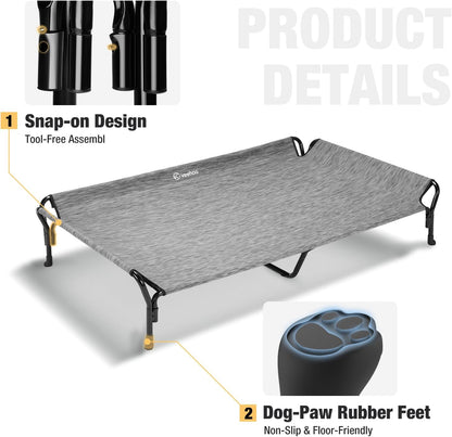 Veehoo Cooling Elevated Dog Bed, XL Raised Pet Cot with Guardrail & Slope Headrest, Durable Breathable Teslin Mesh, Non-Slip Feet, Washable Dog Couch Bed for Indoor & Outdoor, X Large, Black Silver