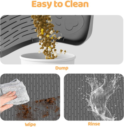 Cat Food Mat, 40" x 28" Extra Large Silicone Pet Feeding Mat with Raised Edge Pet Placemat for Food and Water Bowl Non-Slip, Easy to Clean, Floor Protection (Dark Grey)