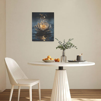 Zen Lotus Canvas Wall Art Mystical Lotus Bloom in Water Aesthetic Pictures Wall Decor Modern Meditation Spiritual Painting Print Framed Artwork Decorations Gifts for Yoga Spa Room Bathroom 12"x16"