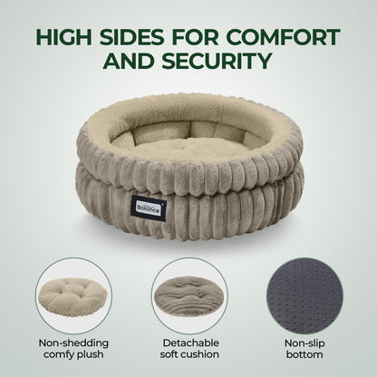 BALANCE Cat Bed Kitten Bed, Washable Round Cat Beds for Indoor Cats,Super Soft Plush Faux Fur Pet Bed for Puppy and Kitten with Anti-Slip Bottom