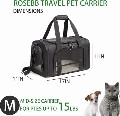 Cat Carrier Dog Carrier Pet Carrier Cat Bags for Small Medium Cats Dogs Puppies of 15 Lbs,of Airline Approved Small Dog Bag Soft Sided,Collapsible Travel Puppy Carrier (Medium, Black)