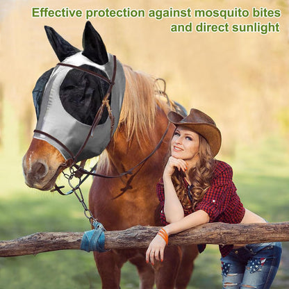 Horse Fly Mask with Ears, Comfortable Fit Stretch Fabric with UV Protection Soft on Skin Breathability for Small/Medium Size Horses (Gray)