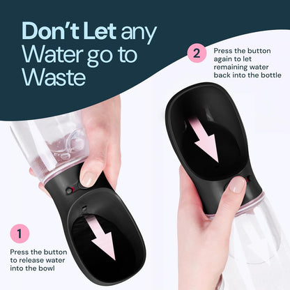 MalsiPree Trail Water Bottle for Dogs - 12oz, Black - Portable Dog Water Bottle & Bowl with Leak-Proof Plug, Food-Grade Plastic & One-Hand Operation for Pet Travel & Hiking