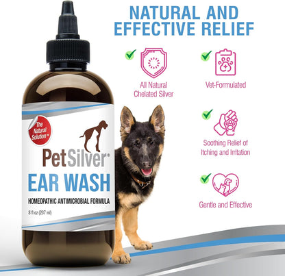 PetSilver Ear Cleaner for Dogs & Cats – Gentle Otic Rinse with Chelated Silver Formula – Supports Clear, Comfortable Ears – Easy to Use – Thoughtfully Made in The USA with Care – 8 fl oz