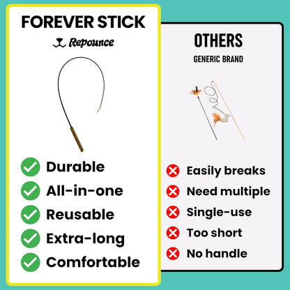 Forever Stick - The Unbreakable Cat Toy Wand, Extra Long Durable Interactive Cat Toy for Indoor Cats, Feather Kitten Toys for Bored Indoor Adult Cats, Bird Teaser Cat Accessories Enrichment