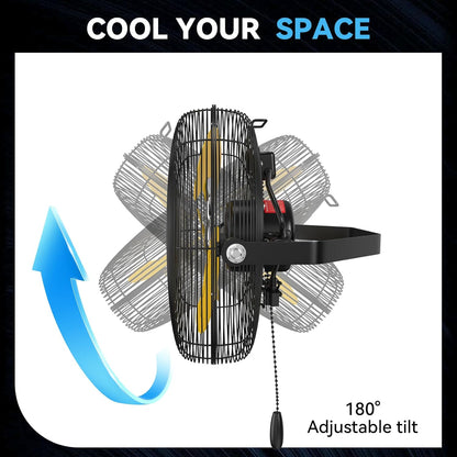 12 IN High Velocity Wall Mount Fan, 3 Speed Industrial Wall Fan with Sealed Motor, 2500 CFM Adjustable Air Circulator for Garage, Commercial, Greenhouse, Warehouse & Gazebo Use, UL Listed