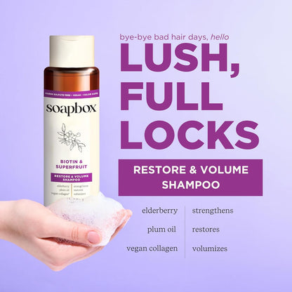 Soapbox Biotin Shampoo, Biotin & Collagen Super Fruit Shampoo for Thin, Fine, Thinning Hair | Volumizing & Repairing to Promote Hair Growth, Strength, Fullness, 1 Liter Pump Bottle