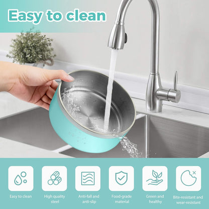 Stainless Steel Dog Bowl - Metal Water and Food Dish for Large Dogs, Insulated, Non-Slip, Easy Clean, 40oz, MintGreen