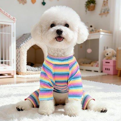 BAEJMJK Striped Dog Pajamas Stretchy Cute Four-Legged Boy Girl Dog Clothes with Sleeves Comfortable Dogs Jumpsuit Colorful Pet Puppy Outfits Apparel for Small Medium Dogs Cats(Pink,Pink,X-Large)