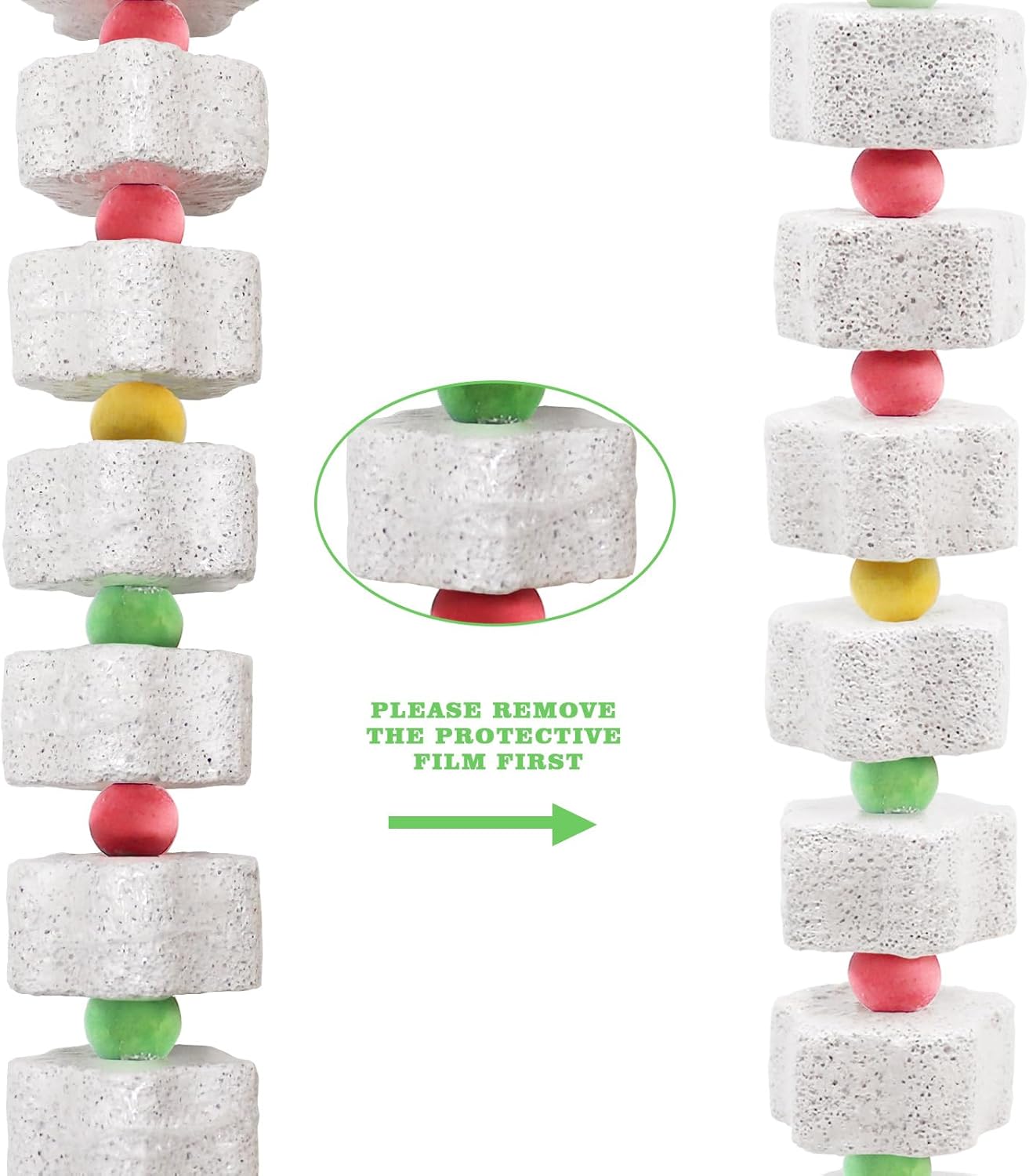 2 Pack Mineral Block Chew Toys with Colorful Beads and a Bell, Bird Beak Grinding Stone, Cage Accessories for African Grey, Budgies, Cockatiels, Small to Medium Birds