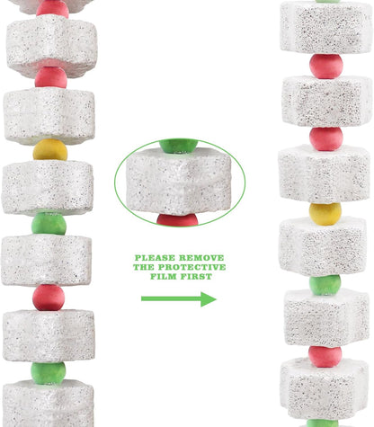 2 Pack Mineral Block Chew Toys with Colorful Beads and a Bell, Bird Beak Grinding Stone, Cage Accessories for African Grey, Budgies, Cockatiels, Small to Medium Birds