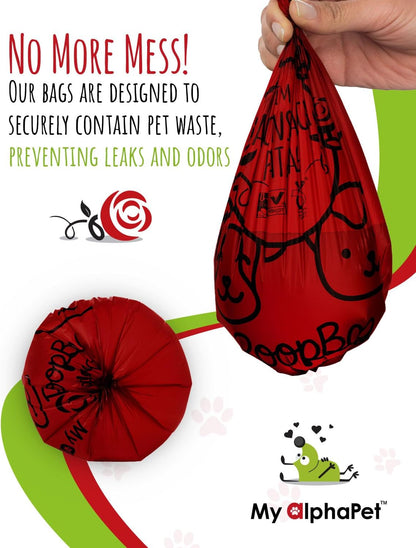 Compostable Dog Poop Bags, Cornstarch Eco-Friendly, HOME COMPOST NF T 51-800, 120 Count, Large Size Bag 9x13 Inches, 8 Unscented Refill Rolls, Leak-proof, Plantbased, GM-Free Corn (Red)