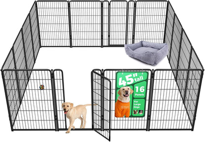 FXW Homeplus Unleashed Indoor Dog Playpen - Stress-Free and Safe Play, Heavy Duty 45 Inch 16 Wire Panels Dog Pen for Large Dogs, Black│Patented