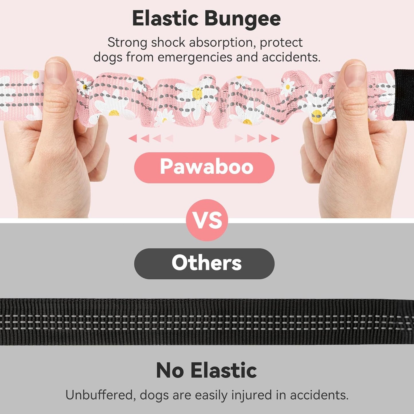 Pawaboo Dog Seatbelt for Car, 3-in-1 Dog Seat Belt Bungee, Shockproof Dogs Tether for Car with Buckle & Hook Latch, Adjustable Reflective Dogs Cars Harness Leash with 360° Lockable Buckle, Light Pink