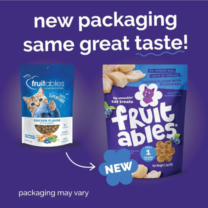 Fruitables Cat Treats Crunchy Cat Treats Packed with Protein Healthy Low Calorie Free of Wheat, Corn and Soy Made with Real Chicken and Blueberry 30 Ounces
