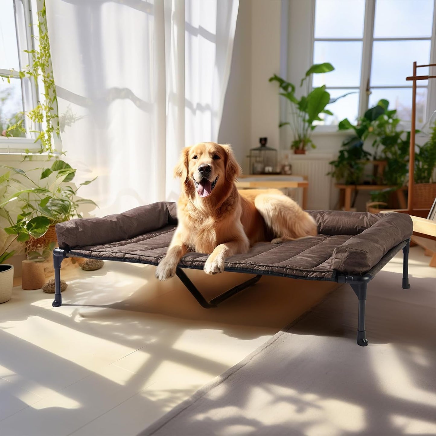Veehoo Cooling Elevated Dog Bed Add Removable Waterproof Bolster Cushion Mat, Raised Pet Cot with Breathable Teslin Mesh, No-Slip Feet, Dog Sofa Bed for Indoor Outdoor, XLarge, Brown CWC2331B