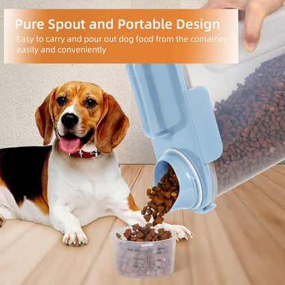 Dog Food Storage Container, Upgraded Large Nozzle BPA-free, 8-12 LBS Plastic Pet Food Storage Containers, With 4 Sealed Clasps, 1 Measuring Cup and Handle (1, Elegant Blue, 5L)