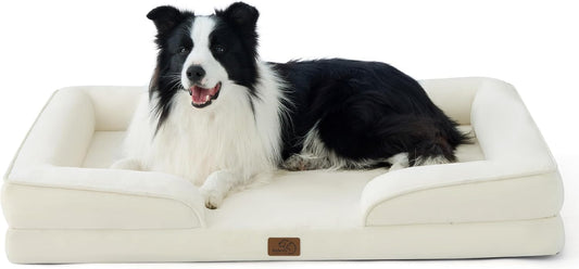 Bedsure Orthopedic Dog Beds Large Sized Dog - Washable Large Dog Cat Bed Waterproof, Comfort Dogs Couch Sofa with Washable Removable Cover, Pet Bed with Nonskid Bottom, Ivory, 35"