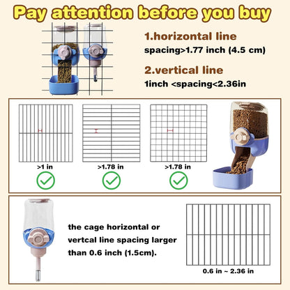 kathson Automatic Rabbit Feeder and Waterer Set, Gravity Pet Food Water Dispenser Bunny Pellet Feeder Small Animal Feeding & Watering Supplies for Guinea Pig Ferret Crate Accessories (Blue)