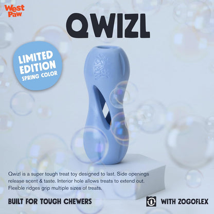 WEST PAW Zogoflex Qwizl Dog Puzzle Treat Toy – Interactive Chewing for Dogs – Dispenses Pet Treats – Brightly-Colored Dog Enrichment Toy for Aggressive Chewers, Fetch, Catch, Large 6.5", Periwinkle