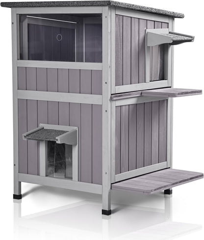 GUTINNEEN Outdoor Cat House Weatheproof Feral Cat Shelter Wooden Cat Condo for Winter with Escape Doors（AIR14）