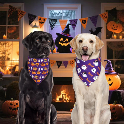 Halloween Dog Bandanas XLarge 3PCS, 6 Pattern Fall Scarf for Boy and Girl, Triangle Reversible Bibs Breed for Puppy Pets