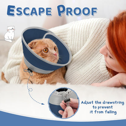 Cat Cone Collar Soft to Stop Licking, Adjustable, Foldable Lightweight Kitten Cones After Surgery Recovery for Cats & Kittens, Cat Cone Alternative (Solid Blue, M)