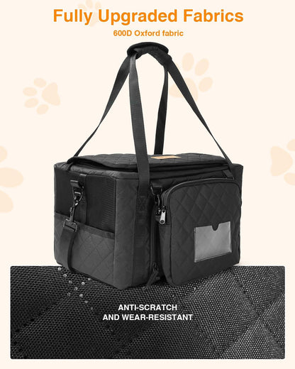 PETUX Small Cat Carrier - Pet Carrier Airline Approved for Kitten Under 10 lb - Escape-Proof, Foldable & Portable Cat Carriers for Travel, Vet Visits with Removable Bag, Safety Buckle ＆ Leash - Black