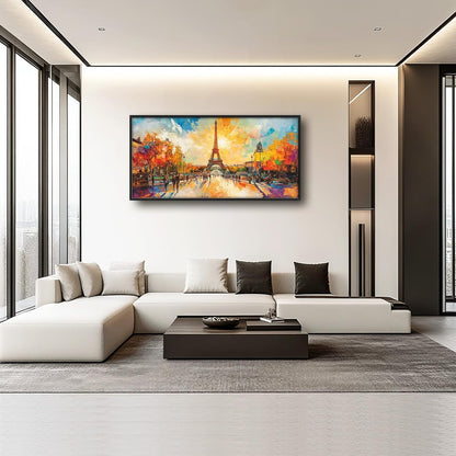 Framed Large Eiffel Tower Wall Art for Living Room, Oversized Paris City Street Landscape Wall Decor, Colorful Sunrise Canvas Painting Modern Artwork for Living Room Bedroom Office 60"x30"