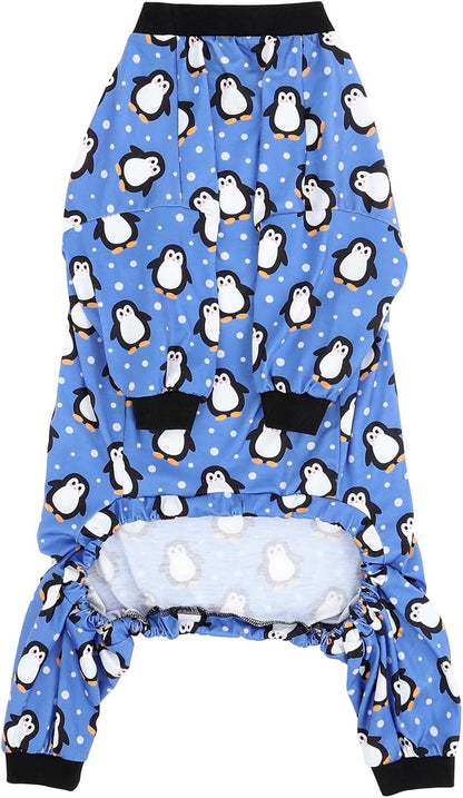 HDE Dog Pajamas One Piece Jammies Jumpsuit Pet Clothes Outfit Stretchy Lightweight Comfy Shirt Pjs for M-3XL Dogs Penguin Polka Dots - M