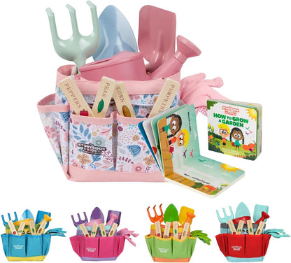 Floral Garden Kit Tools - Includes Sturdy Tote Bag, Watering Can, Gloves, Shovels, Rake, and Delightful Children's Book - Kids Garden Tool Set -Easter Gifts for Toddler Age on up