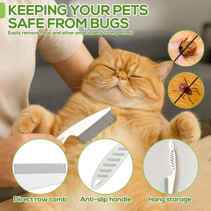 XANGNIER Rotatable Flea Comb for Cats Dogs Kittens Rabbit,Self Cleaning Pet Flea Comb Grooming Brush for Shedding and Detangling,Fine Tooth Tick Lice Comb for Short & Long Pet Hair Removal Tool,2 Pcs