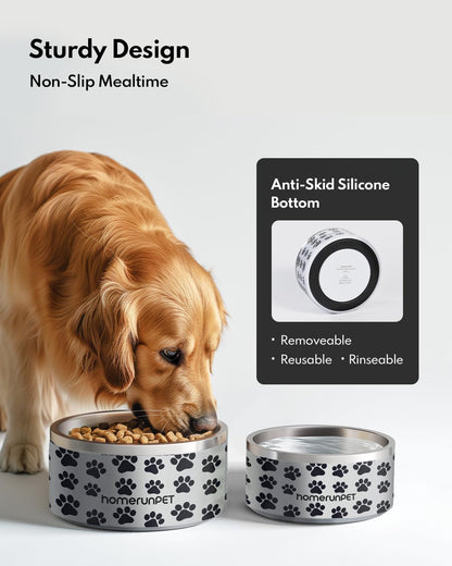 Dog Bowl, HomeRunPet Dog Food Water Bowl with Non-Slip Rubber Base, Metal Insulated Stainless Steel Dog Bowls, Double Wall Dog Bowl for Small Medium Large Dogs, Durable, Dishwasher Safe, 32oz