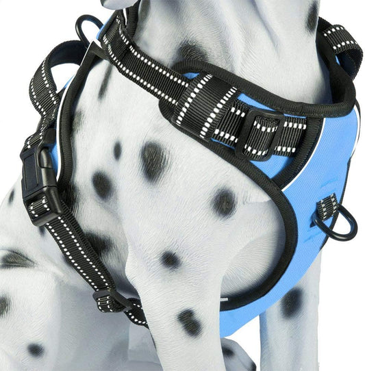 PoyPet No Pull Dog Harness, Reflective Comfortable Vest Harness with Front & Back 2 Leash Attachments and Easy Control Handle Adjustable Soft Padded Pet Vest for Small to Large Dogs (Light Blue,XS)