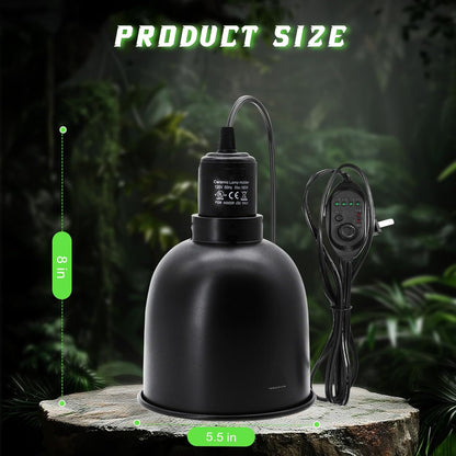 Reptile Light Fixture with Dimming Switch and Timer, 5.5 Inch Deep Dome Reptile Heat Lamp Fixture, Reptile Lamp Fixture Cap for UVB Bulb Basking Heat Bulb for Reptile Glass Terrariums, 2PCS