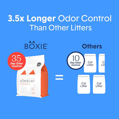 Boxie® Extra Strength 35 Day Odour Control Clumping Clay Cat & Kitty Litter 16lb, 99.9% Dust-Free, Probiotic Formula, Long-Lasting, Veterinarian Approved, Easy Scooping for Multi-Cat Homes