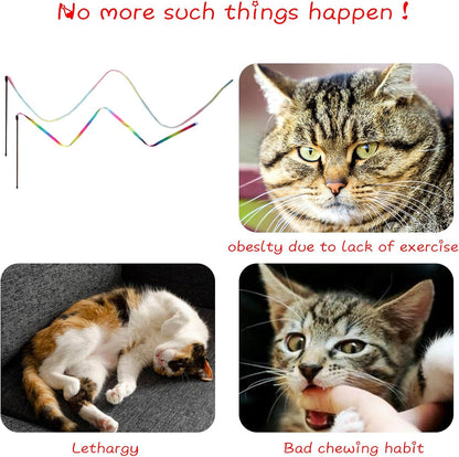 Cat Wand Toys Interactive Kitten Toys for Indoor Cats Colorful Teaser Wand String for Exercise Kitten Stick Kitty Rope Toy Rainbow Ribbon Cat Charmer -2Pcs