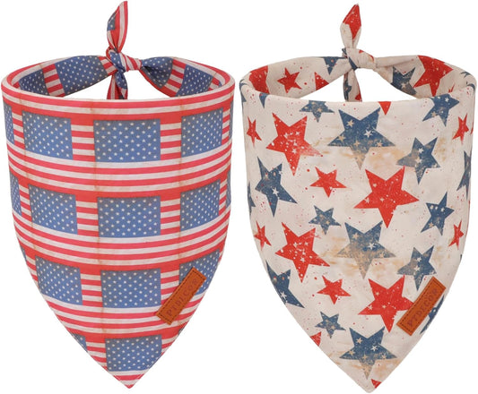 PTDECOR American Flag Dog Bandana Flag Stars Patterns, Patriotic Pet Scarf Reversible Triangle 4th