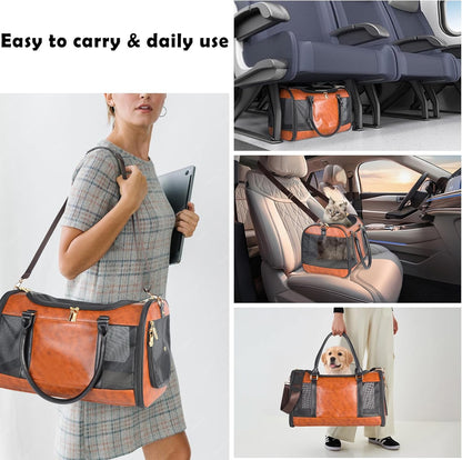 Dog Soft-Sided Carriers Pet Carrier for Small Dogs Cats, Fashion PU Leather Small Dog Carrier Pet Purse, Airline Approved Travel Pet Carrier for Puppy Kitten Small Animals