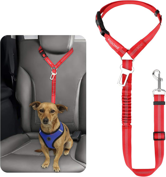 BWOGUE Pet Dog Cat Seat Belt Reflective Car Dog Headrest Restraint Leash Elastic Buffer Bungee Adjustable Tangle-Free Safety Leads Vehicle Seatbelt Harness for Small, Medium and Large Dogs (1 Pack)
