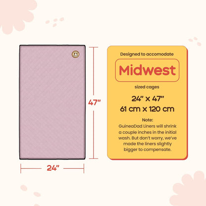 GuineaDad Premium Liner – Fleece Guinea Pig Cage Liner – Ultra-Plush Reusable Fleece Bedding with Waterproof Bottom – (Blush)