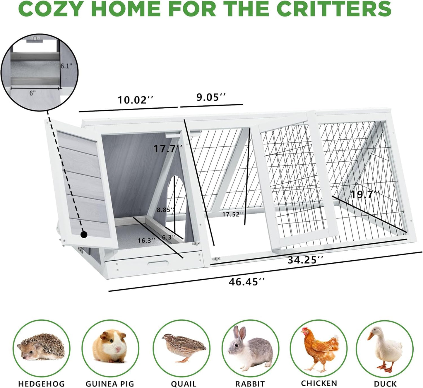 Chicken Coop Indoor Outdoor,Wooden Brooder Box,A-Frame Poultry Quail Cages Duck House with Ventilating Wire Rabbit Hutch for Small Animals (Grey)