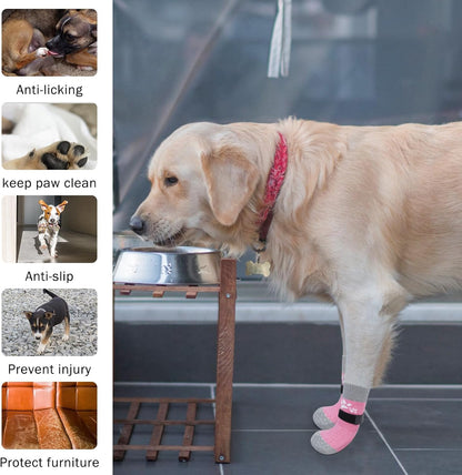 SCENEREAL Anti Slip Dog Sock to Prevent Licking Paws for Hardwood Floors, Boots & Paw Protector Shoes for Hot/Cold Pavement with Grippers, Double Sides Grips for Small Medium Large Senior Dogs, L