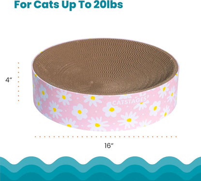 Catstages Scratch & Snuggle Daisy Two-in-One Corrugated Cat Scratcher and Lounging Spot, Floral Design, Pink