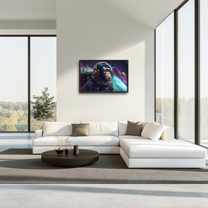 Framed Large Monkey Astronaut Wall Art, Oversized Chimpanzee Spacemen Wall Decor for Living Room, Outer Space Canvas Painting Pictures Modern Artwork for Living Room Bedroom Office 36"x24"