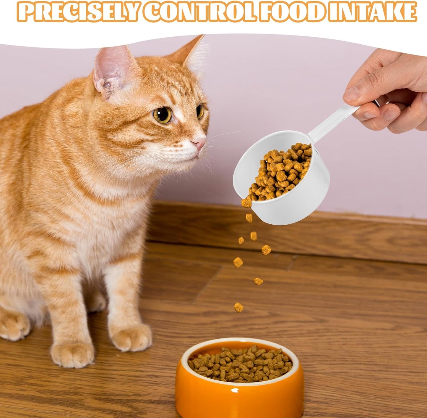 Cat Food Storage Container with Scoop - 5-7 lb Metal Cat Treat Container with Wood Handle, Pet Snacks Canisters with Airtight Lid & Dry Food Scoop for Kibble & Treats, Kitchen Counter Organizer