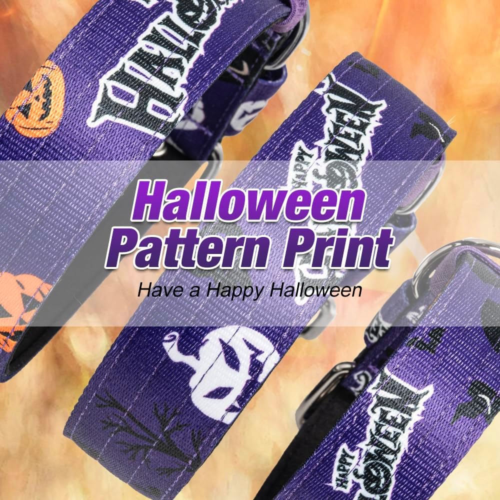 TSPRO Tactical Dog Collar 1.25 Inch Wide Thick Dog Collars with Heavy Duty Metal Buckle, Durable, Strong, Adjustable for Small Dogs (Halloween Purple S)