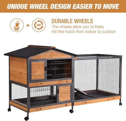 Rabbit Hutch Bunny Cage Strong Iron Frame Rabbit Cage Indoor and Outdoor Chicken Coop with Casters Waterproof Roof, Great for Rabbit,Bunny,Guinea Pig,Chickens.
