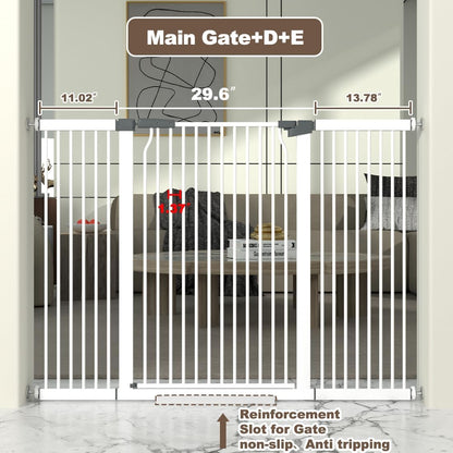 41" Extra Tall Cat Gate for Doorway, 54.8-57.4'' Metal Pet Baby Safe Gate, Extra Wide Pressure Mounted Child Door with Expansion Kit, No Drilling Cat Fence Indoor, No Climb Baby Proof Gate, White