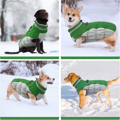FUAMEY Dog Coat for Medium Dogs,Waterproof Dog Winter Jacket with Harness Built in Puppy Cold Weather Coats Reflective Pet Vest with Zipper Warm Fleece Dogs Snowsuit Windproof Green M